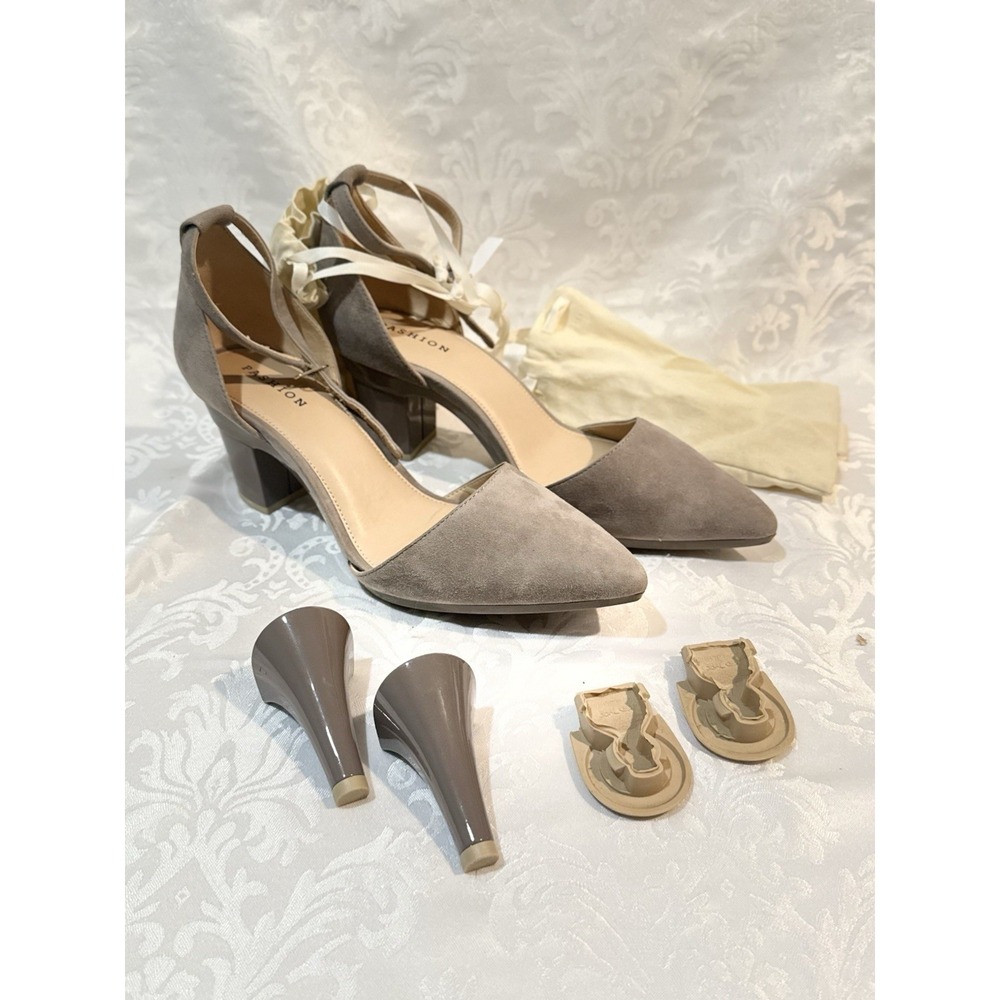 D'Orsay Convertible Heels from Pashion Footwear Taupe suede upper ankle strap 8 - Picture 6 of 9